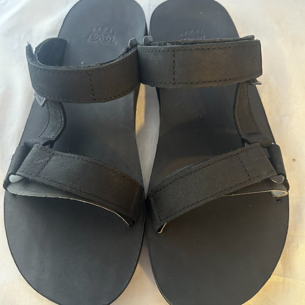TEVA UNIVERSAL SLIDE MENS SANDALS BLACK Leather, Men Size 12 NIB - Picture 2 of 6